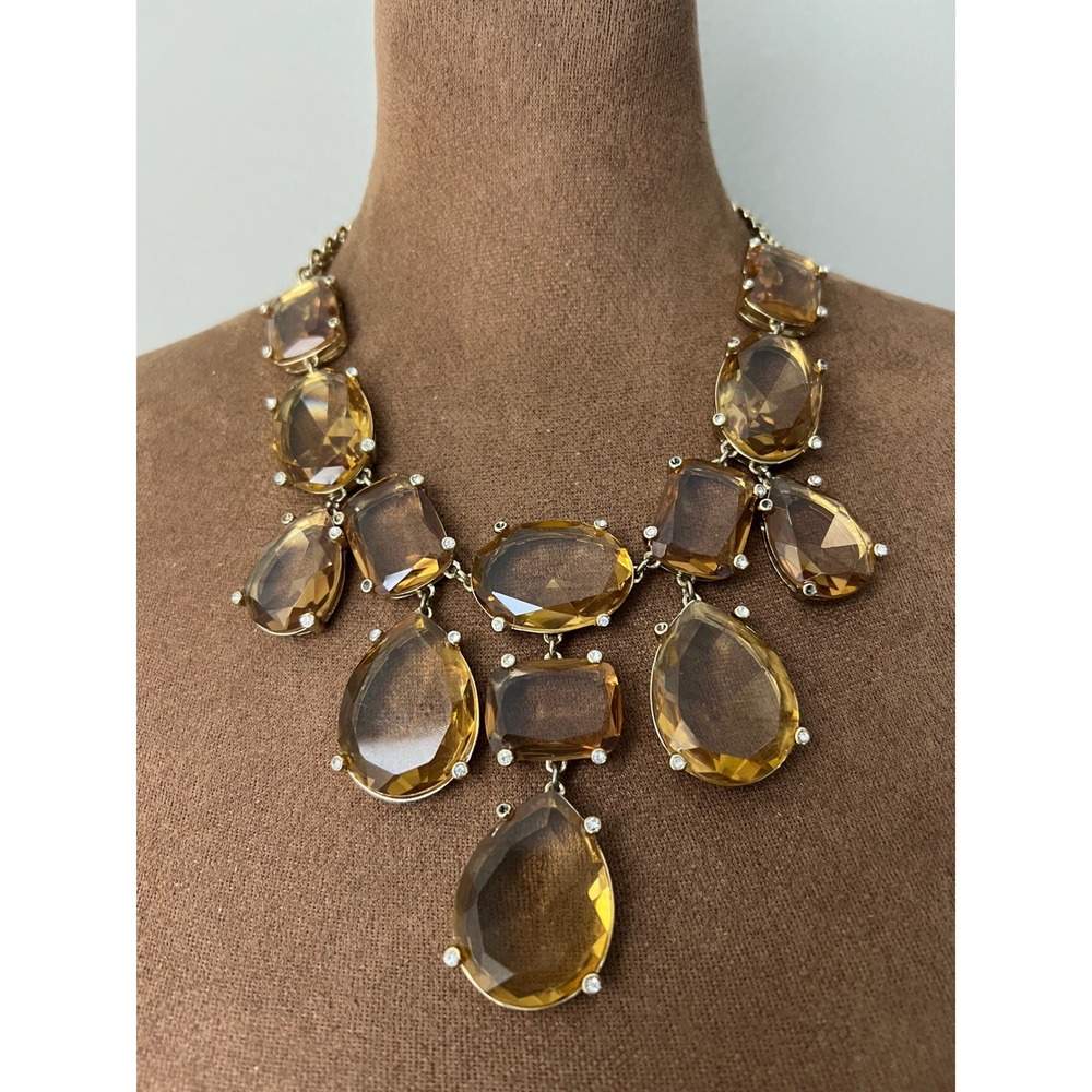 Banana Republic Amber Gold Tone Chunky Stone Bib Statement Necklace 19-31" Glam
